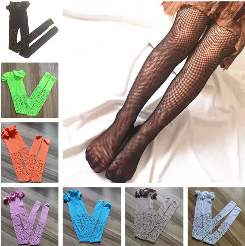 Kids Girls Designer Socks Tights Toddler Baby Colorful Rhinestone Pantyhose  Fishnet Leggings Girl Children Mesh Stockings Hollow Out Fish Net 