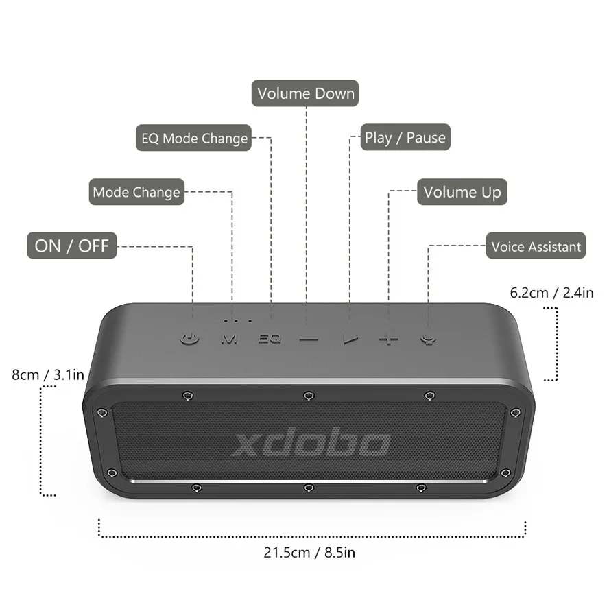 Vakna 1983 Portable Bluetooth-högtalare BT5.0 IPX7 Vattentät Subwoofer Super Bass Ture Trådlös stereoljudutrustning