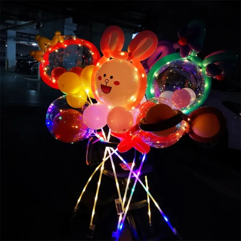 LED Cartoon Bobo Ball Balloon Party Supplies med Lamp Barngåva Kanin Unicorn Söt Ballonger Jul Bröllop Lysande Dekoration 4 2YJ Q2