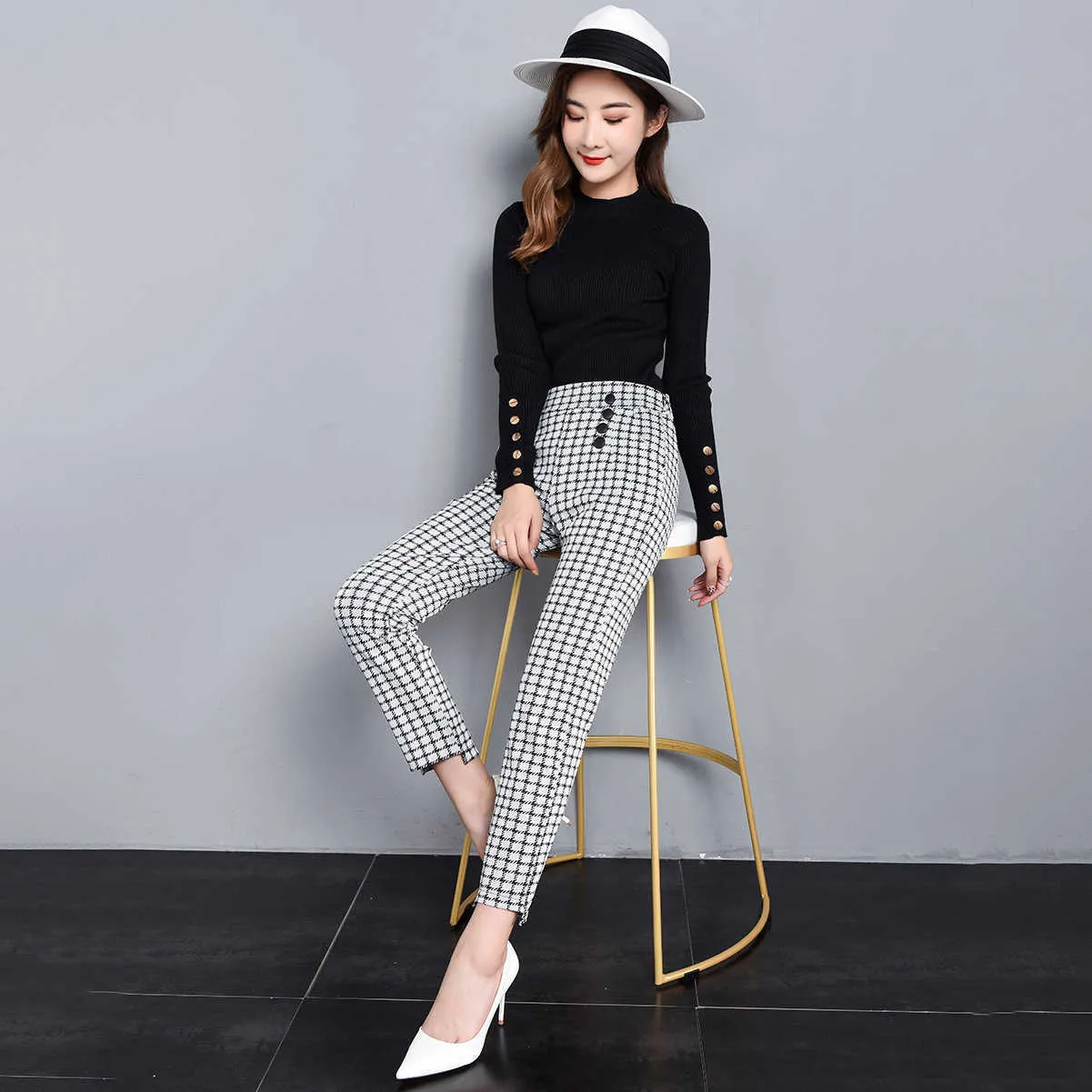 High Waist Plaid Plaid Pants Women With Pockets For Business And