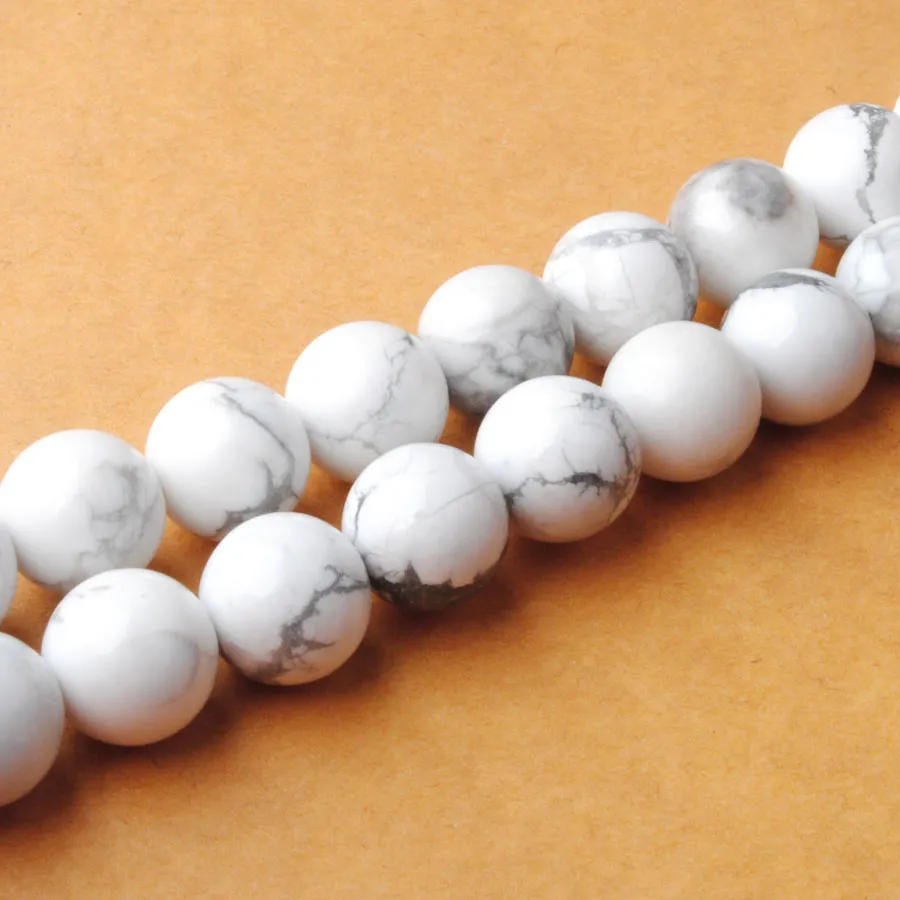 WOJIAER Round Ball Stone Spacer Loose Beads Natural White Turquoise DIY Making Jewely Bracelet Accessory15 1/2 inches BY904