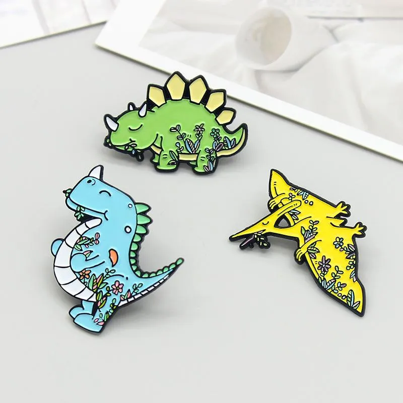 Broches, broches mignon dinosaure émail broche personnalisé lecture habitude animal broche sac vêtements revers badge dessin animé bijoux pour enfant ami