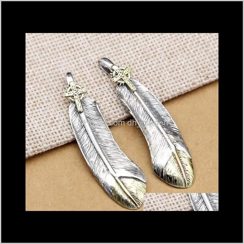 Colliers Pendentifs Bijoux925 Sterling Sier Vintage Plume Croix Hommes Femmes Collier Pendentif Bijoux Cadeau De Noël Livraison Directe 2021 Vz