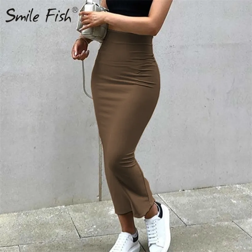 Skinny Brown Black Street Jupes élastiques Party Nitgt Club Taille haute Midi Sexy Bodycon Slim Jupe longue Crayon Femmes Jupes G2310 210730