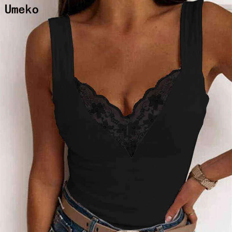 Umeko Moda Mulheres Sexy Satin Silk V-Pescoço Lace Strap Top Verão Vest Camisole Crop Tank Tops Casuais T-shirt sem mangas Y220304