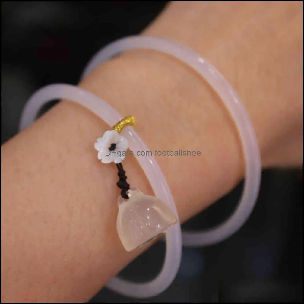 A Pair Natural White Chalcedony Jade bangle Agate bracelet for women