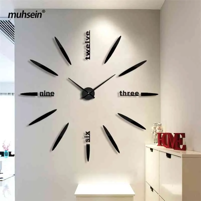 Horloge murale d'usine Acrylique + EVR + Miroir en métal Super Big Montres Horloges Hot DIY Décoration de mariage 210325