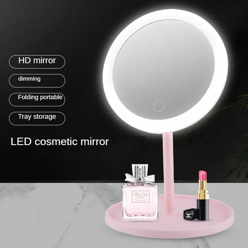 Kompaktowe lusterki LED Light European Makeup Mirror Desktop Składany z okularami Studentów Wypełnionych