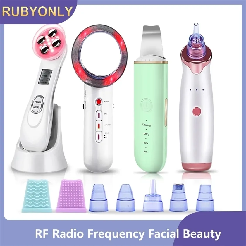 Ultrasonic Skin Scrubber Face Massager EMS Mesotherapy RF Radio Frequency Beauty Blackhead Remover Ultrasoic Infrared 220216