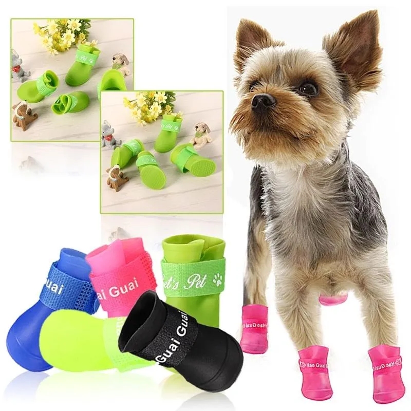 Colares de cachorro colares 1set/4pcs sapatos macios confortáveis ​​e multicolor petccessories botas de chuva Pu à prova d'água Little