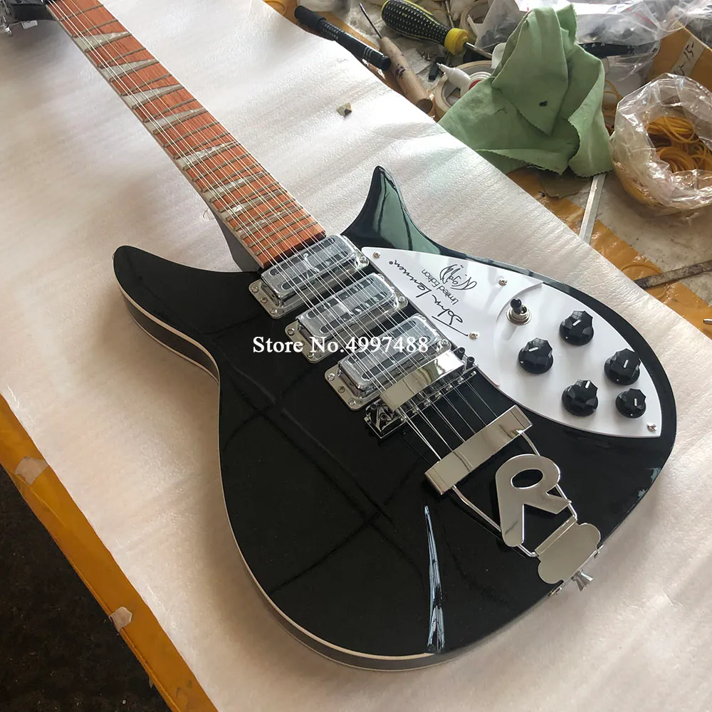 Guitarra elétrica Rickenback-12String, 325 guitarra elétrica, tinta preta brilhante, material de alta qualidade, alimentação dupla, loja personalizada