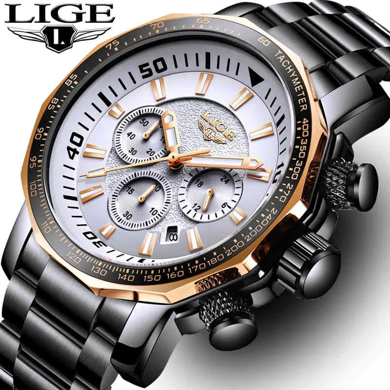 Lige Fashion Brand Men Watch Chronograph Full Steel Business Quartz Clock Military Sport Waterproof Watch Man Relogio Masculino Q0524