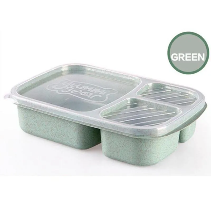 3 Grid Wheat Straw Lunch Box Microwave Bento Box Quality Health Natural Student Portable Food Storage Box Tableware