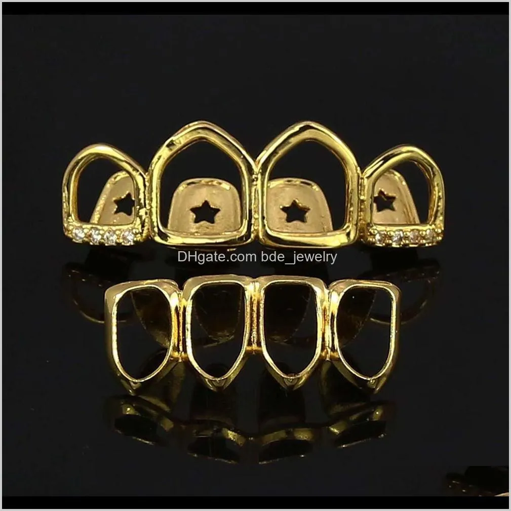 hip hop jewelry mens bling diamond grills luxury designer jewlery iced out teeth grillz rapper hiphop gold silver rose fashion hollow