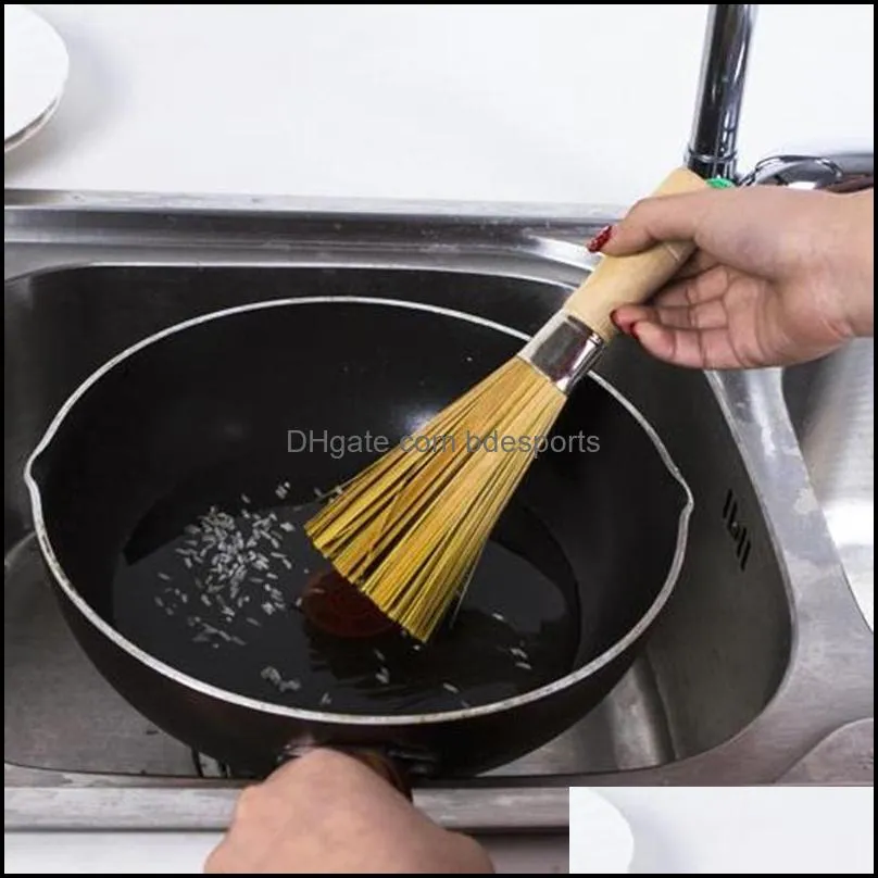 Wash Pot Brush Wash Dishes Handmade Kitchen Tools Non-stick Oil Natural Bamboo Brush Durable Wooden Handle F20174084