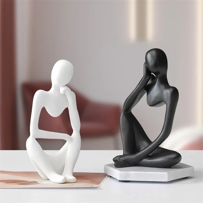 抽象考える人像樹脂彫刻ミニチュア置物キャラクターヨーロピアンスタイルのオフィスホームデコレーションアクセサリー211105