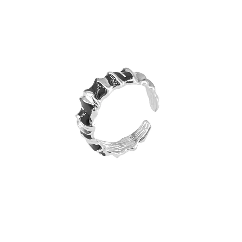 925 Sterling Silver Ring Oregelbunden Form Bump Texture Svart Droppöppning Justerbar Hip Hop Street Wild Tide Märke