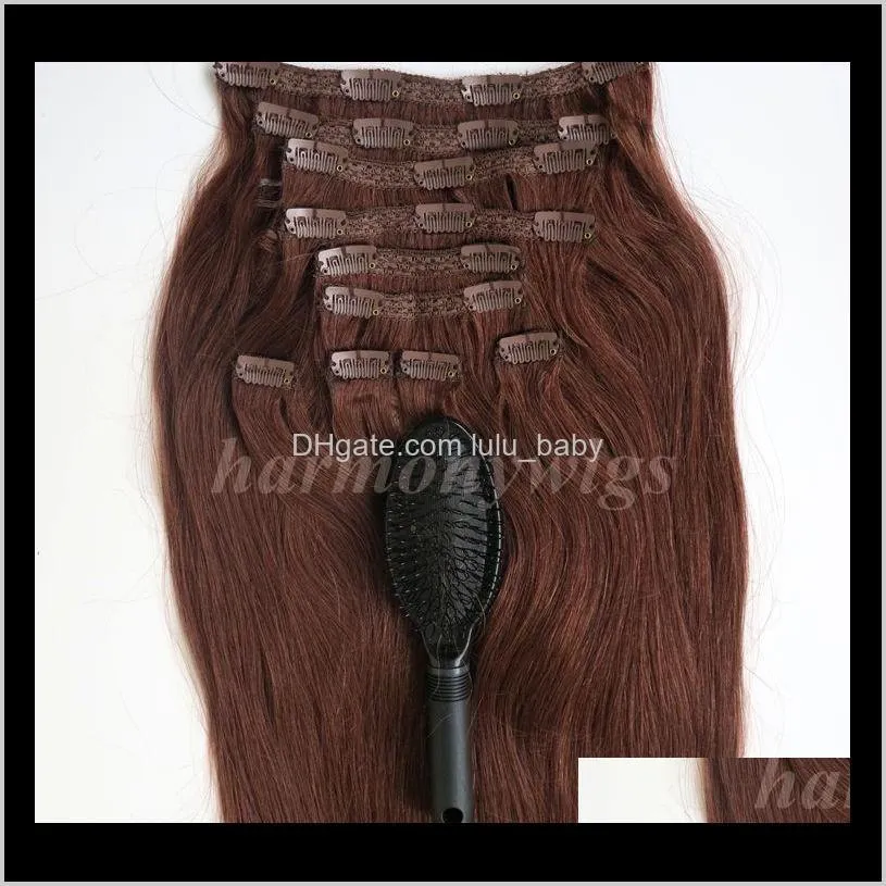 160g 20 22inch brazilian clip in hair extension 100% humann hair 33# remy straight hair weaves 10pcs/set comb