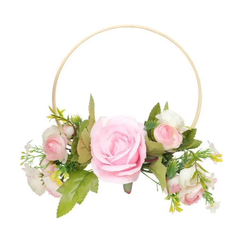 Bamboo Ring Artificial Peony Flower Wreath Handmade Floral Wreaths Garland for front Door Wall Wedding Party Farmhouse Home Y0901