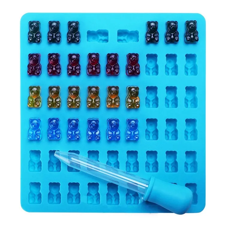 Silicone Gummy Bear Candy Moulds Bakning Moulds Choklad med 1 Droppare Nonstick Food Grade Silikon Bakeware Köksredskap T2i51793