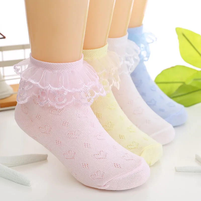 Kinder enkel sokken kanten baby meisje schattig baby ruche frilly wit roze meisjes sok ademende baby's schoenen 4 kleuren 426 k2