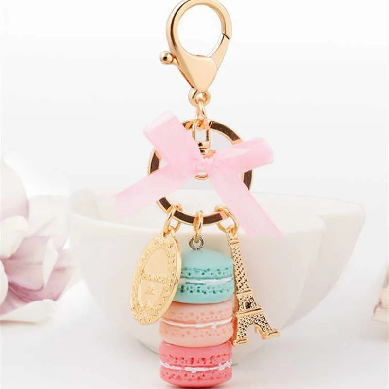 Creativo Macarons Torta Portachiavi LADUREE Effiel Torre Nastro Portachiavi Anello Borsa da donna Borsa Fascino Moda Gingillo Wholeasle G1019