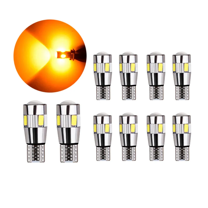 10 шт. / Лот Amber Har Bulbs Canbus T10 W5W 5630 6SMD Светодиод для автоматической лицензионной пластины Лампа очистки 12 В