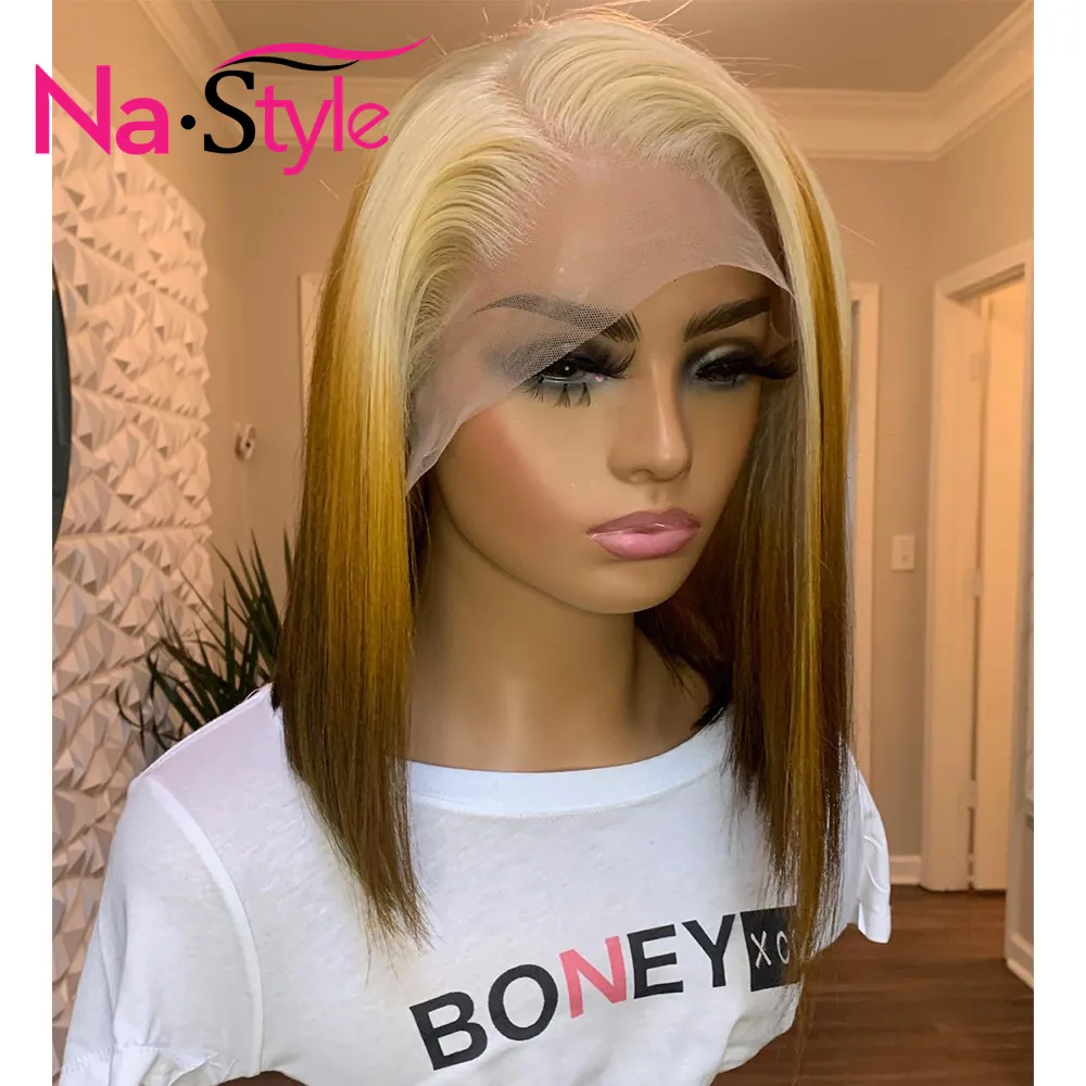 HD Lace Frontal Wig Straight Bob Ombre Blonde 613 Lace Frontal Bob Wig Lace Front Human Hair Wigs Short Wigs Human Hair