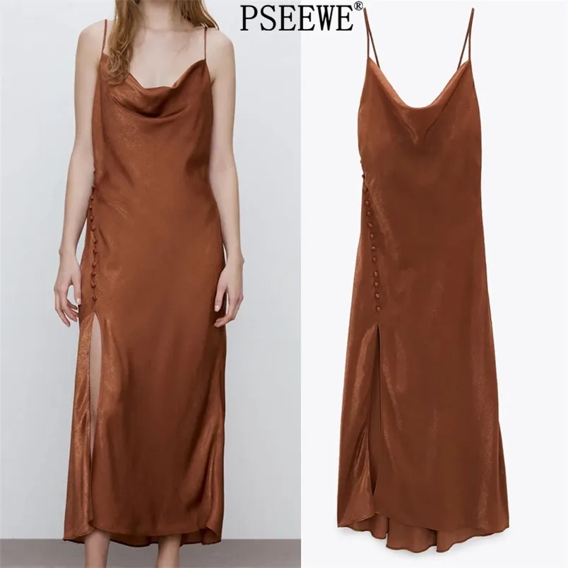 Satin Camisole Frau langes Sommerkleid Backless Sexy Slip Frauen Elegant Sleeveless Vintage Party ES 210519