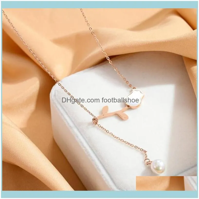 Stainless Steel Shell Pearl Tassel Vintage Tulip Charms Chain Choker Pendant Necklace For Women Fashion Fine Jewelry Gift Chains