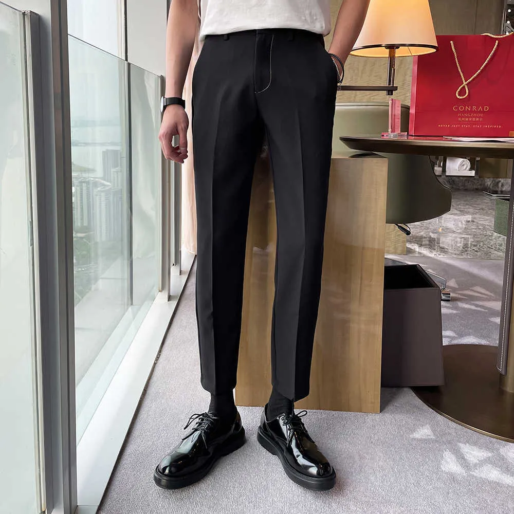 Summer Ankle Length Suit Pants Men Casual Business Dress Pants Office  Social Work Black Slim Fit Trousers Wedding Streetwear Black Clothes 210527  From Dou04, $29.8