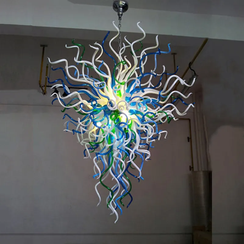 Hand Blown Art Glass Chandelier With Led Chandelier 52 Inches In White