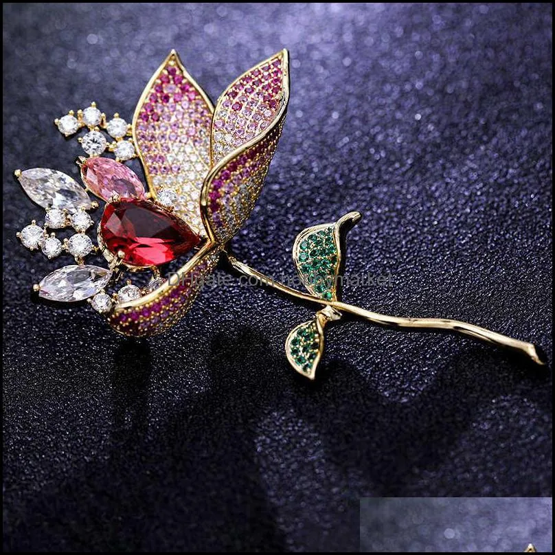 Luxury brooch Korean high-grade color zircon personalized temperament coat suit Brooch fashion pin accessories lotus female