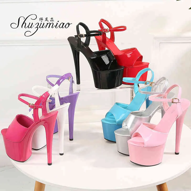 Women Shoes Sexy Show Sandals 17 CM High Heels Platform Color Sandals Gladiator Party Club Stripper Shoes Factory Drop Price Y0305