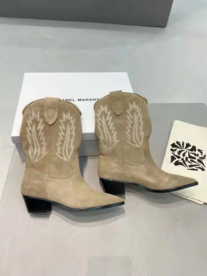 Marant Denzy Suede Cowboy Boots Real Photos Deurto Embroidered Leather 9 185 DHgate