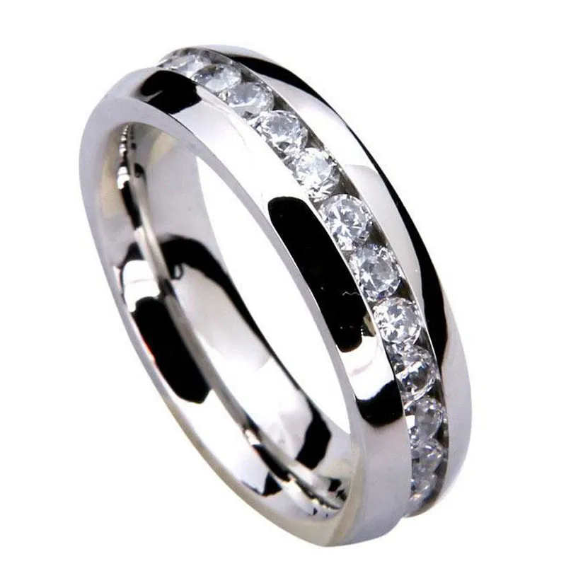 6mm 316L roestvrij staal kristal verzilverd band ringen voor vrouwen mannen bruiloft verjaardag decor sieraden