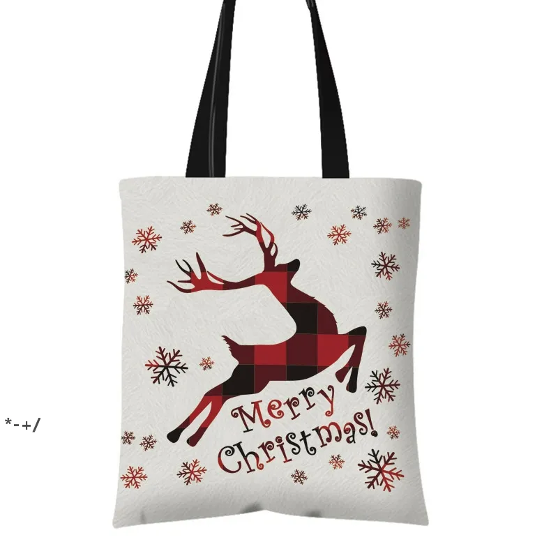 クリスマスキャンバスハンドバッグ袋サンタクロースキャンディーギフトバッグクリスマスツリーエルクパターンギフトサック家庭用ハンドバッグショッピングバッグJJA9621