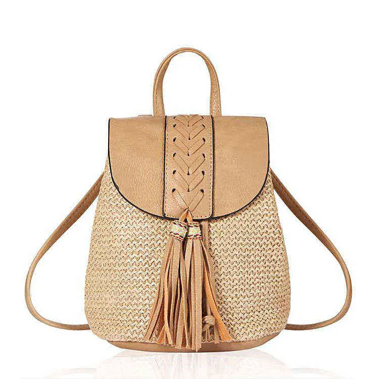 Straw Bag Women Straw Backpack Handmade Rattan Female Summer Fresh Sweet Backpacks Wicker Bags for Women Y1105