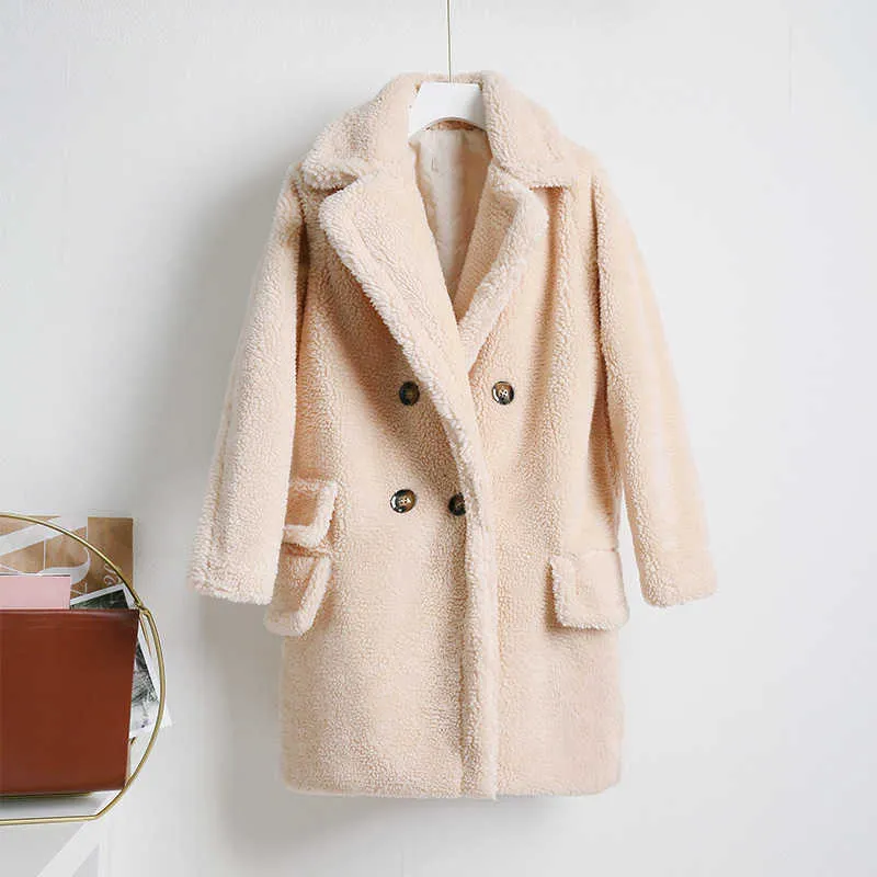 Fluffy Thick Warm Faux Fur Coat Women Artificial Plush Jacket Women s Teddy Bear Coats Female Winter Solid Button Jackets 211019