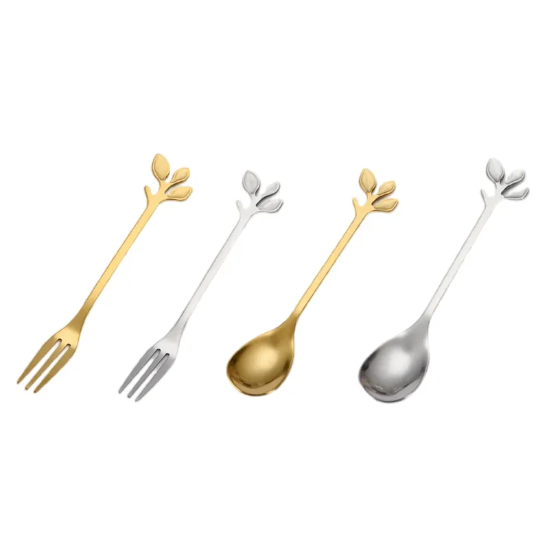 Stainless Steel Coffee Spoon Scoop Branch Leaves Ice cream Dessert Honey Spoon Fork Christmas Gifts Kitchen Accessories Tableware Decoration JY1011