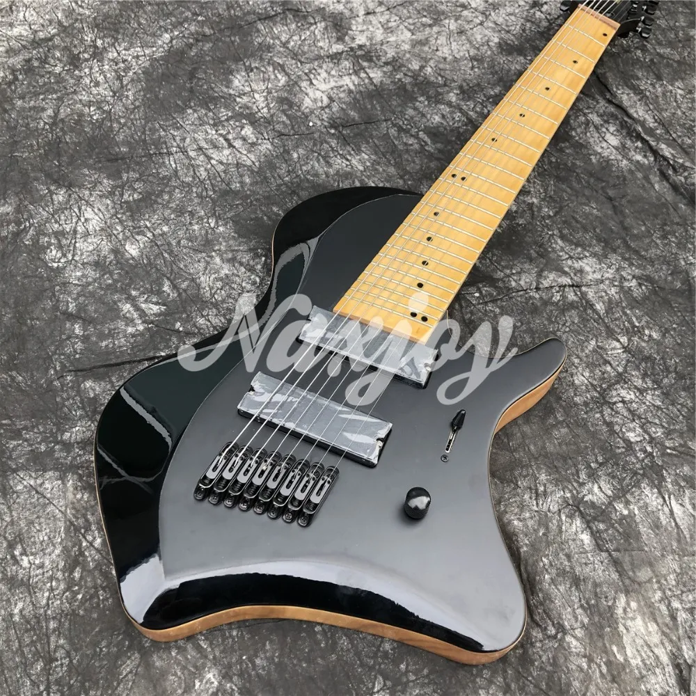 Guitare électrique noire Tosin Abasi Animals Leaders, 8 cordes, corps en acajou, touche en érable, incrustation de points MOP, matériel noir