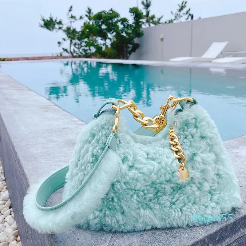 Evening Bags Luxury Faux Fur Hobos-shaped Women Handbags And Shoulder For Female Plush Totes Ladies Chain Day Clutch Designer Purse