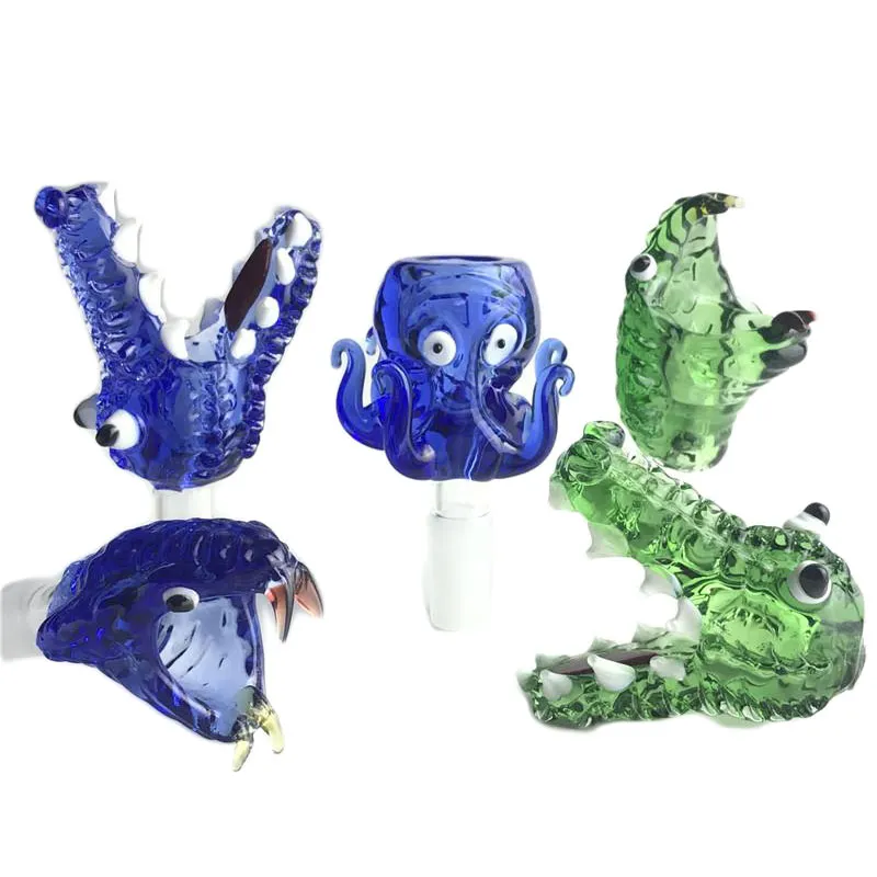 Thick Pyrex Glass Animal Bowl with Hookah 14mm 18mm Male Green Blue Snake Octopus Crocodile Herb Tobacco Bong Bowls for Glass Water Pipes Bongs