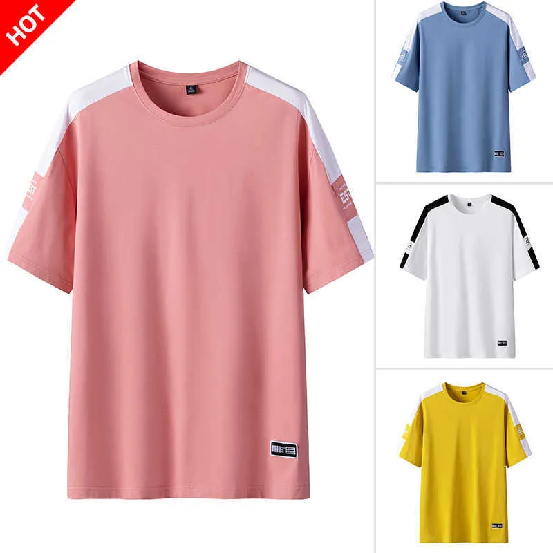 T-shirt d'été pour hommes de marque tendance T-shirt à manches courtes pour hommes T-shirt à manches courtes pour hommes de couleur pure T-shirts pour hommes Tops 4XL 210603