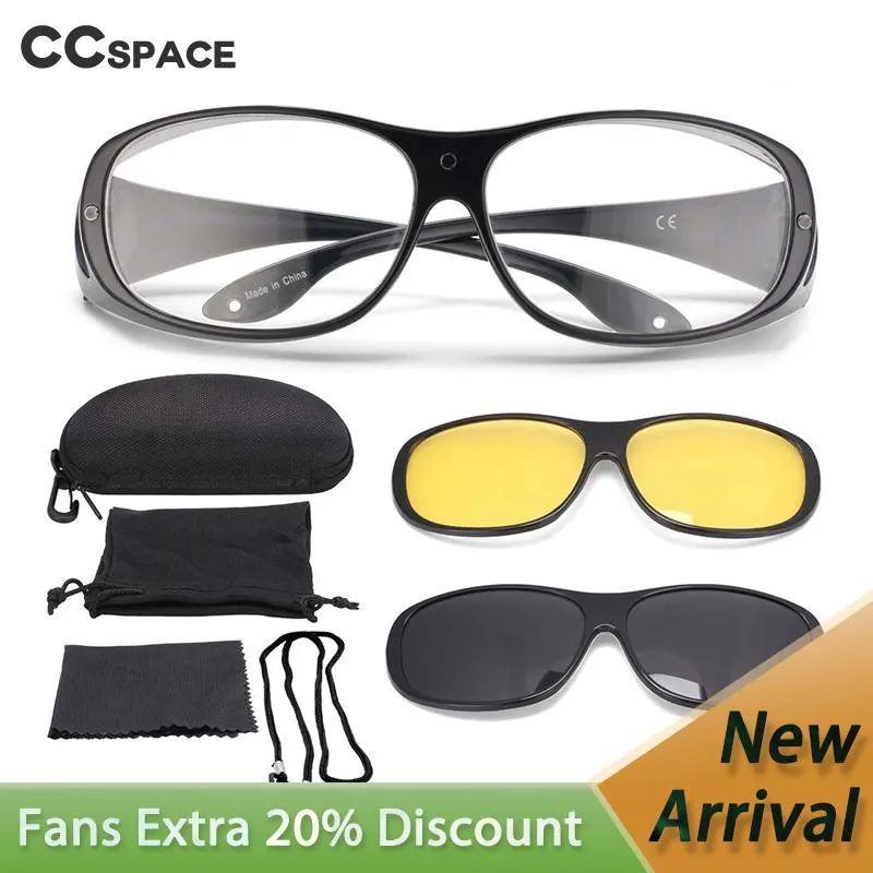 Moda de óculos de sol Quadros 53890 Conjunto de três peças Anti -azul óculos de óculos leves Atração magnética Polarizada UV400 Night Vision Lentes Wit