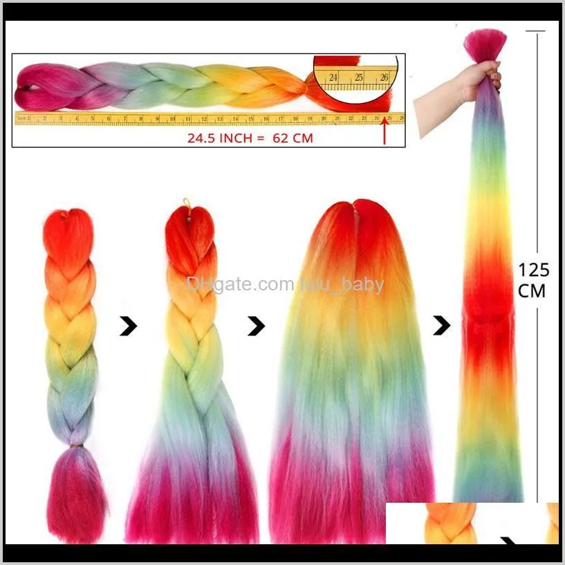 100g 24 inch single ombre color green pink synthetic hair extension twist jumbo braiding kanekalon hair bulks