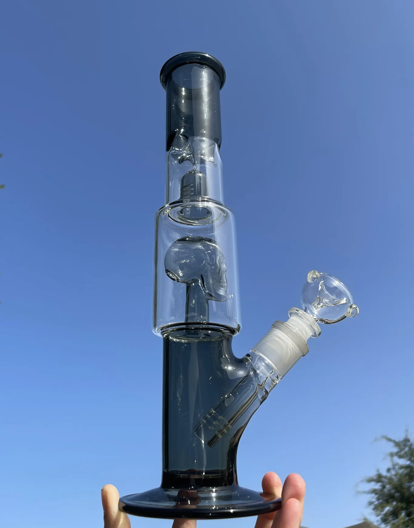 2022 Ny svart 11,5 tums vattenrör Svart skalle 18mm Filterglas Bong Dab Rig Rig Rig Bubbler Perk Bowl Hookah Bongs US Warehouse