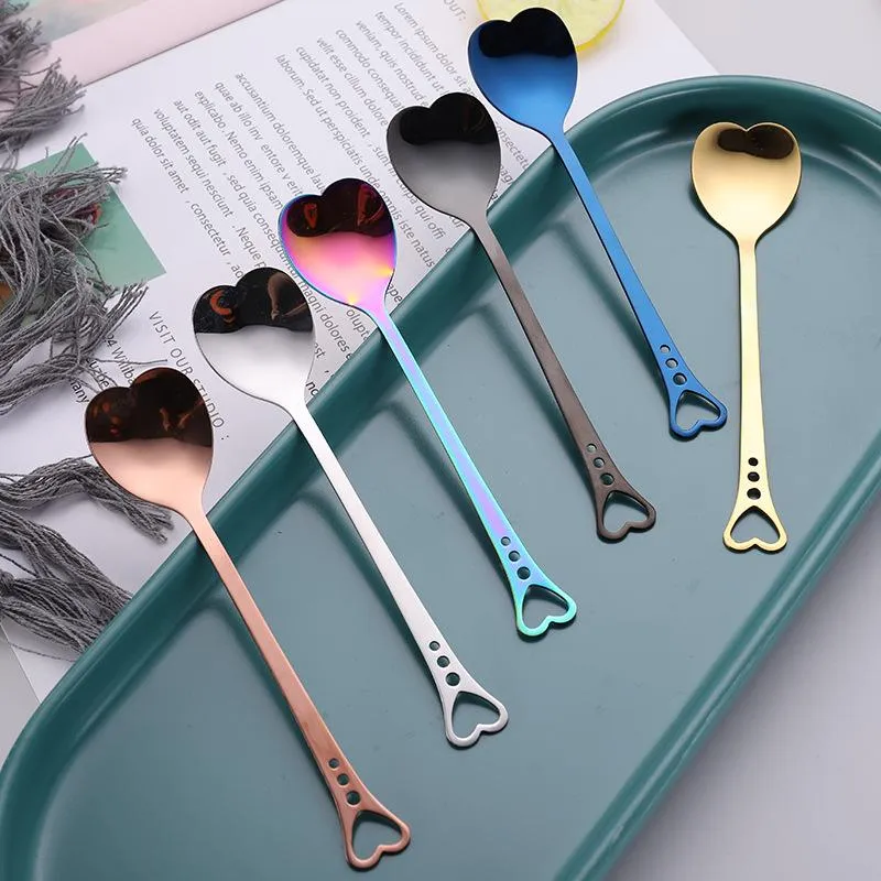 NEW Colorful Heart Shape Stainless Steel Coffee Spoon Dessert Sugar Stirring Spoon Ice Cream yogurt Honey Spoons Kitchen Wholesale