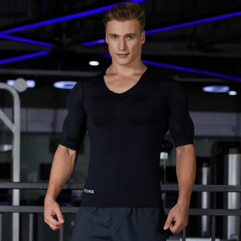 Fake ABS Muscles Shaper Invisible 8-pack PEC Underkläder Vadderade skjortor Män Stark bröst mage Body Tops