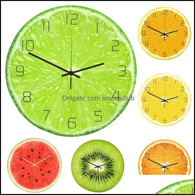 Battery Operated 5 Colors Round Accessories Living Room Mute Sweep Office European Home Decor Acrylic Fruit Shape Wall Clock